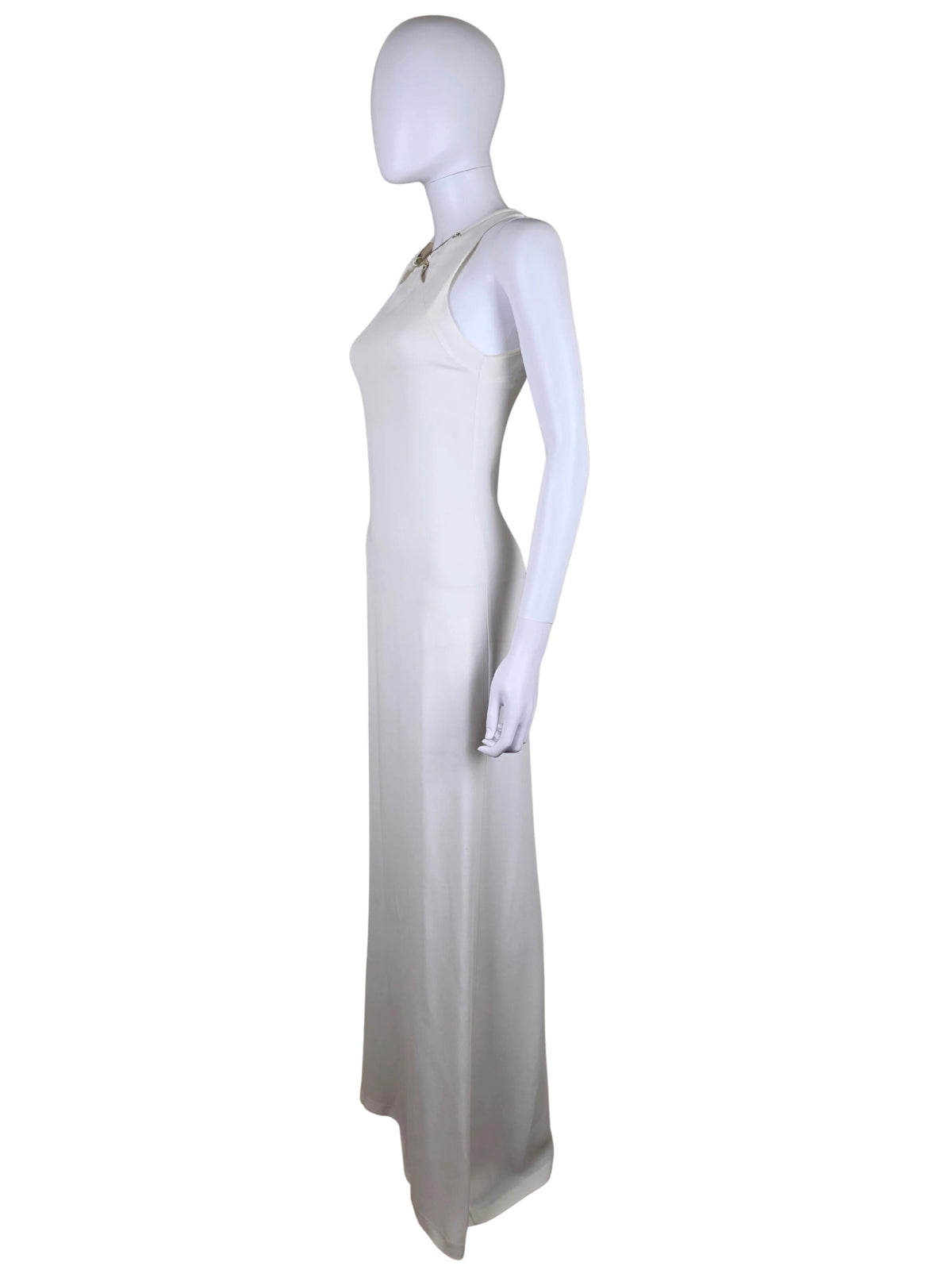 Roberto Cavalli Abito Lungo con Dettaglio Gioiello Dorato Bianco Panna - Pally Vintage Closet