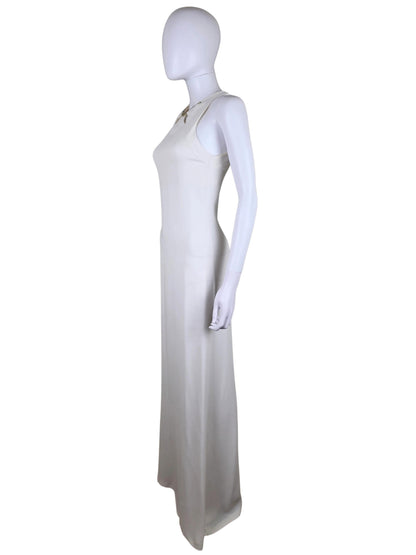 Roberto Cavalli Abito Lungo con Dettaglio Gioiello Dorato Bianco Panna - Pally Vintage Closet