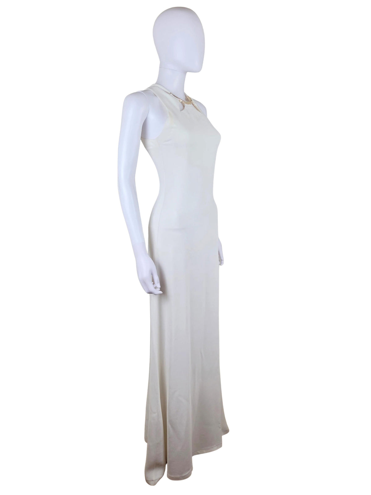 Roberto Cavalli Abito Lungo con Dettaglio Gioiello Dorato Bianco Panna - Pally Vintage Closet