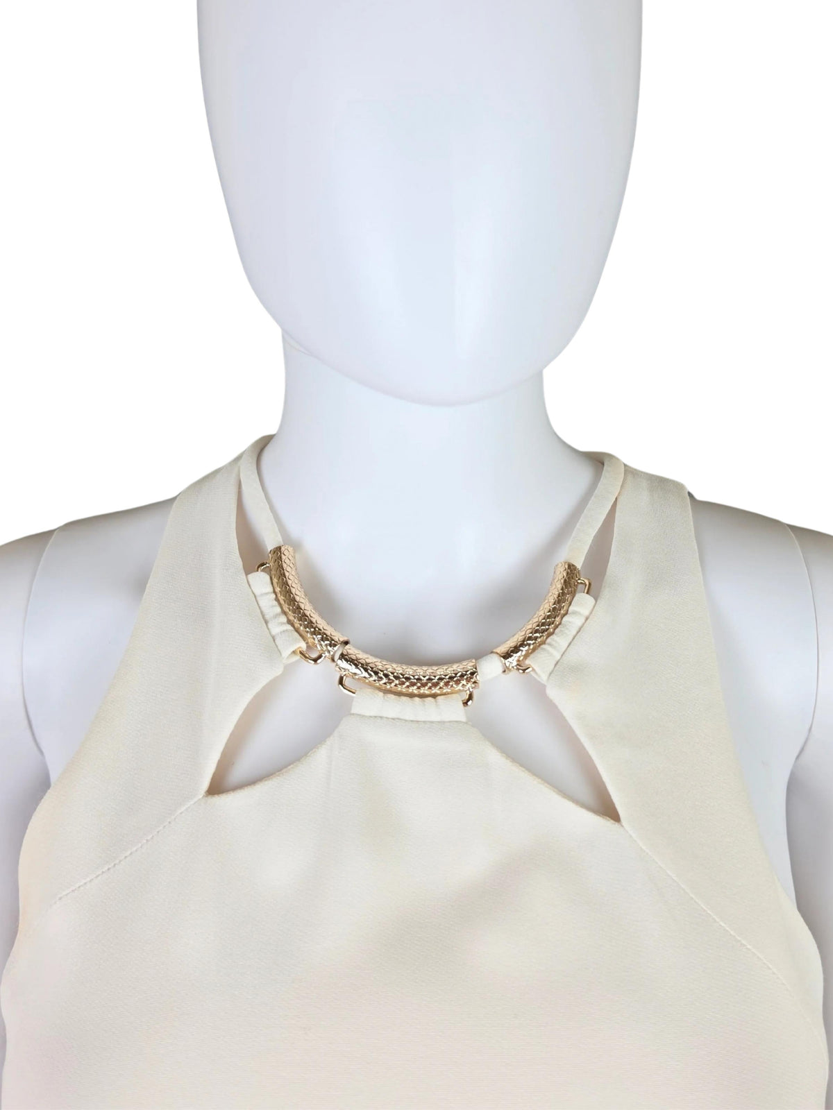 Roberto Cavalli Abito Lungo con Dettaglio Gioiello Dorato Bianco Panna - Pally Vintage Closet