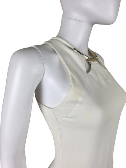 Roberto Cavalli Abito Lungo con Dettaglio Gioiello Dorato Bianco Panna - Pally Vintage Closet