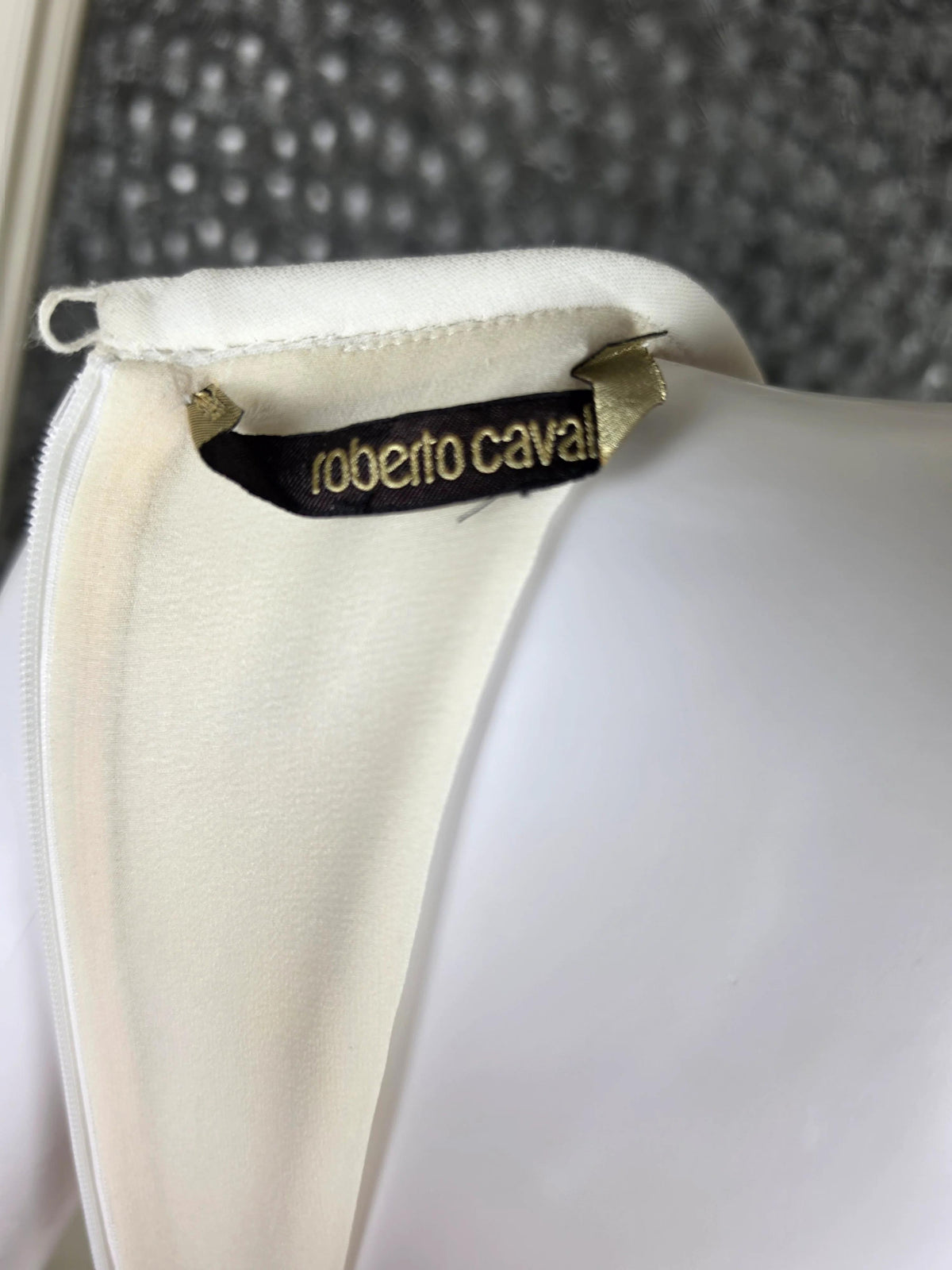 Roberto Cavalli Abito Lungo con Dettaglio Gioiello Dorato Bianco Panna - Pally Vintage Closet