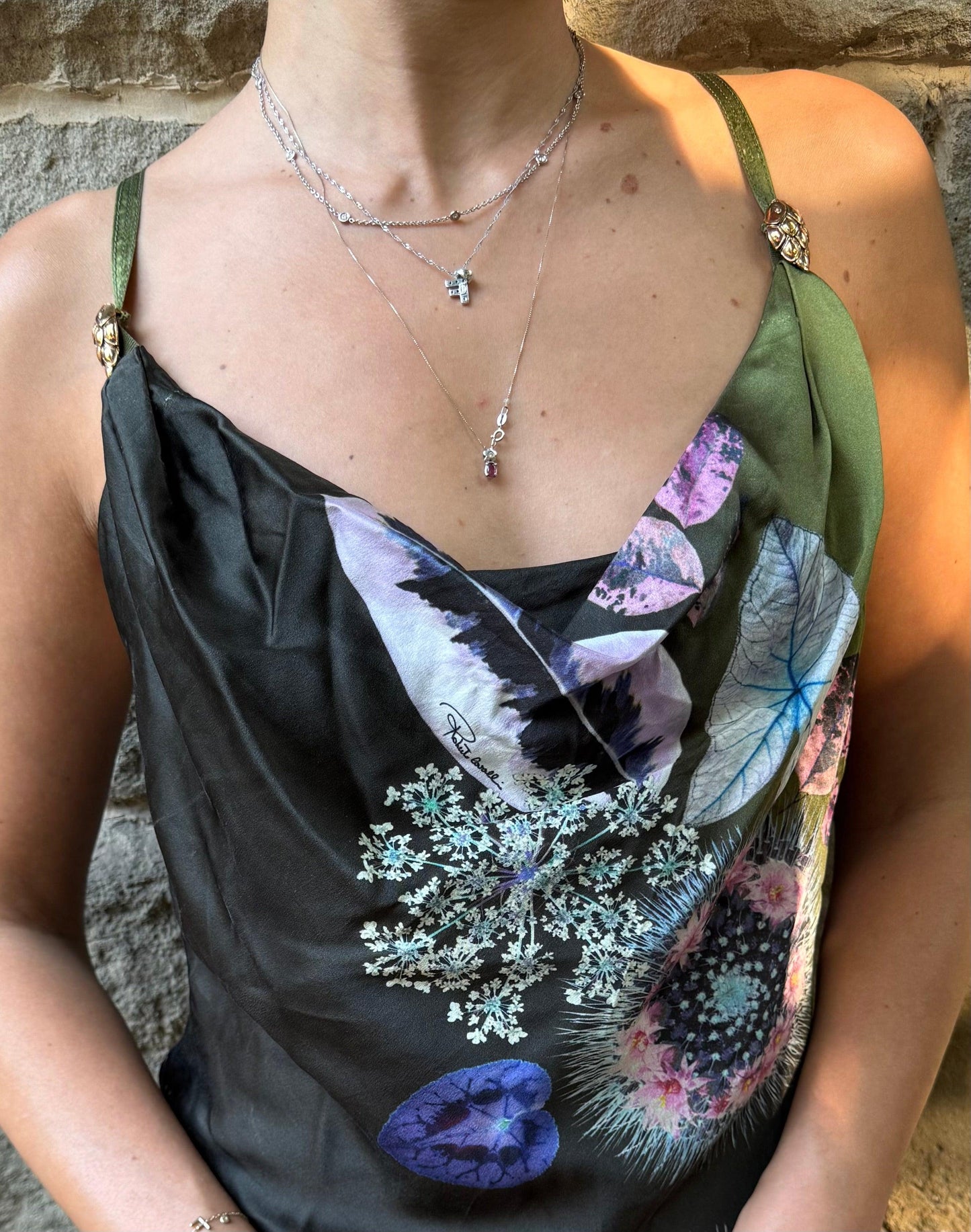 Roberto Cavalli Abito Mini Vintage in Pura Seta Stampa Botanica Verde - Pally Vintage Closet