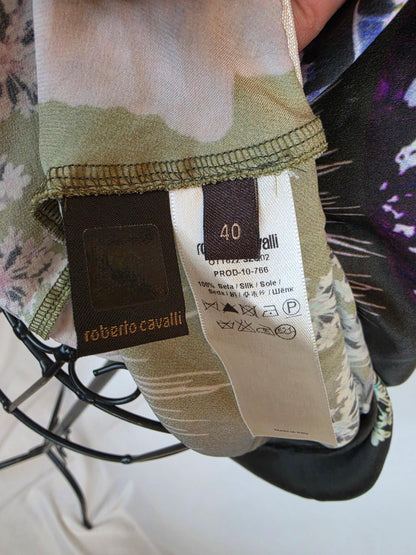 Roberto Cavalli Abito Mini Vintage in Pura Seta Stampa Botanica Verde - Pally Vintage Closet