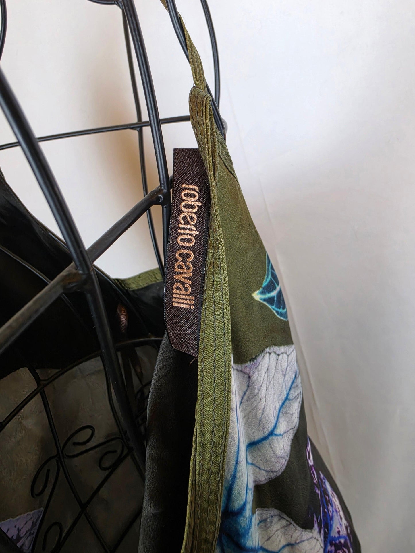Roberto Cavalli Abito Mini Vintage in Pura Seta Stampa Botanica Verde - Pally Vintage Closet