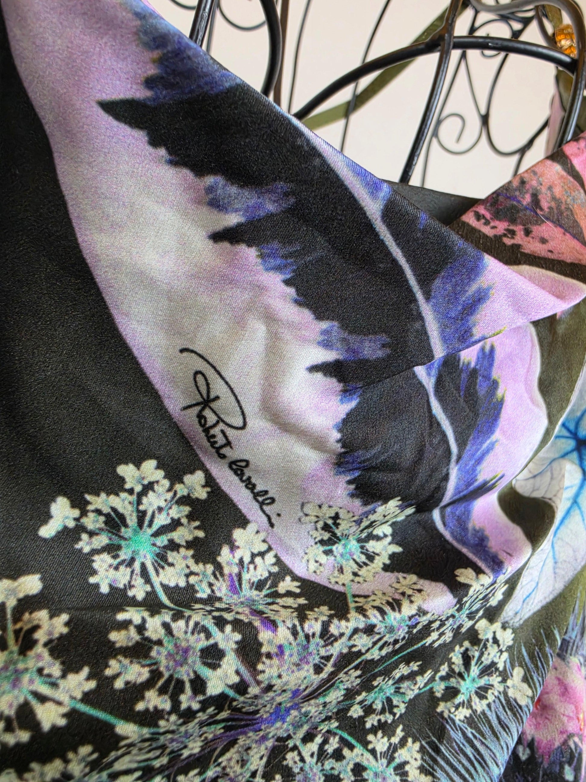 Roberto Cavalli Abito Mini Vintage in Pura Seta Stampa Botanica Verde - Pally Vintage Closet