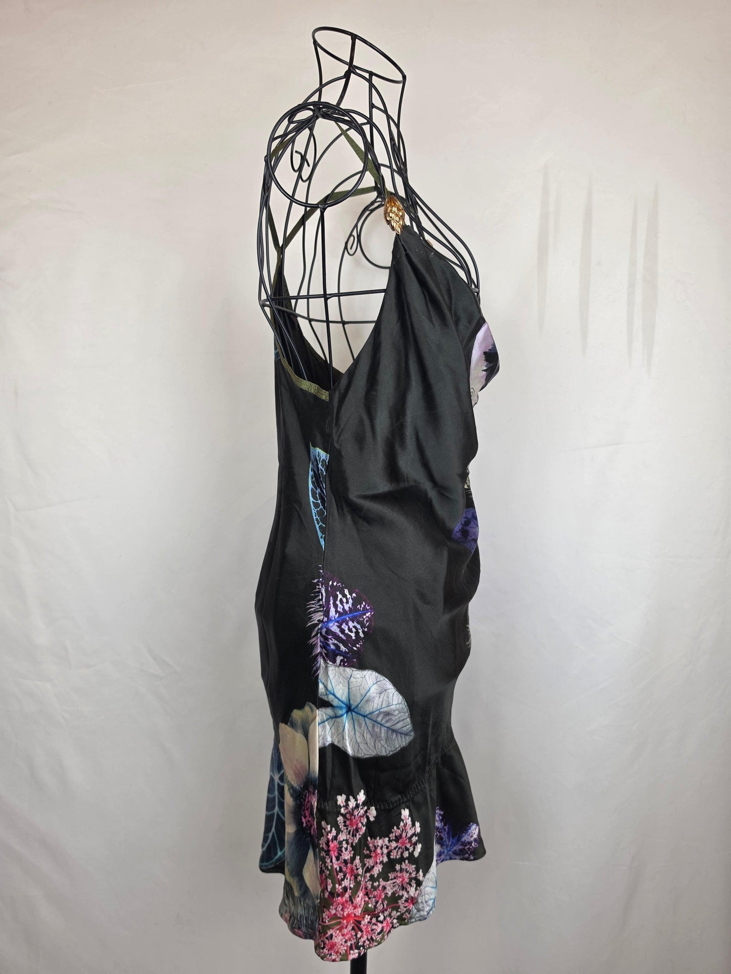 Roberto Cavalli Abito Mini Vintage in Pura Seta Stampa Botanica Verde - Pally Vintage Closet