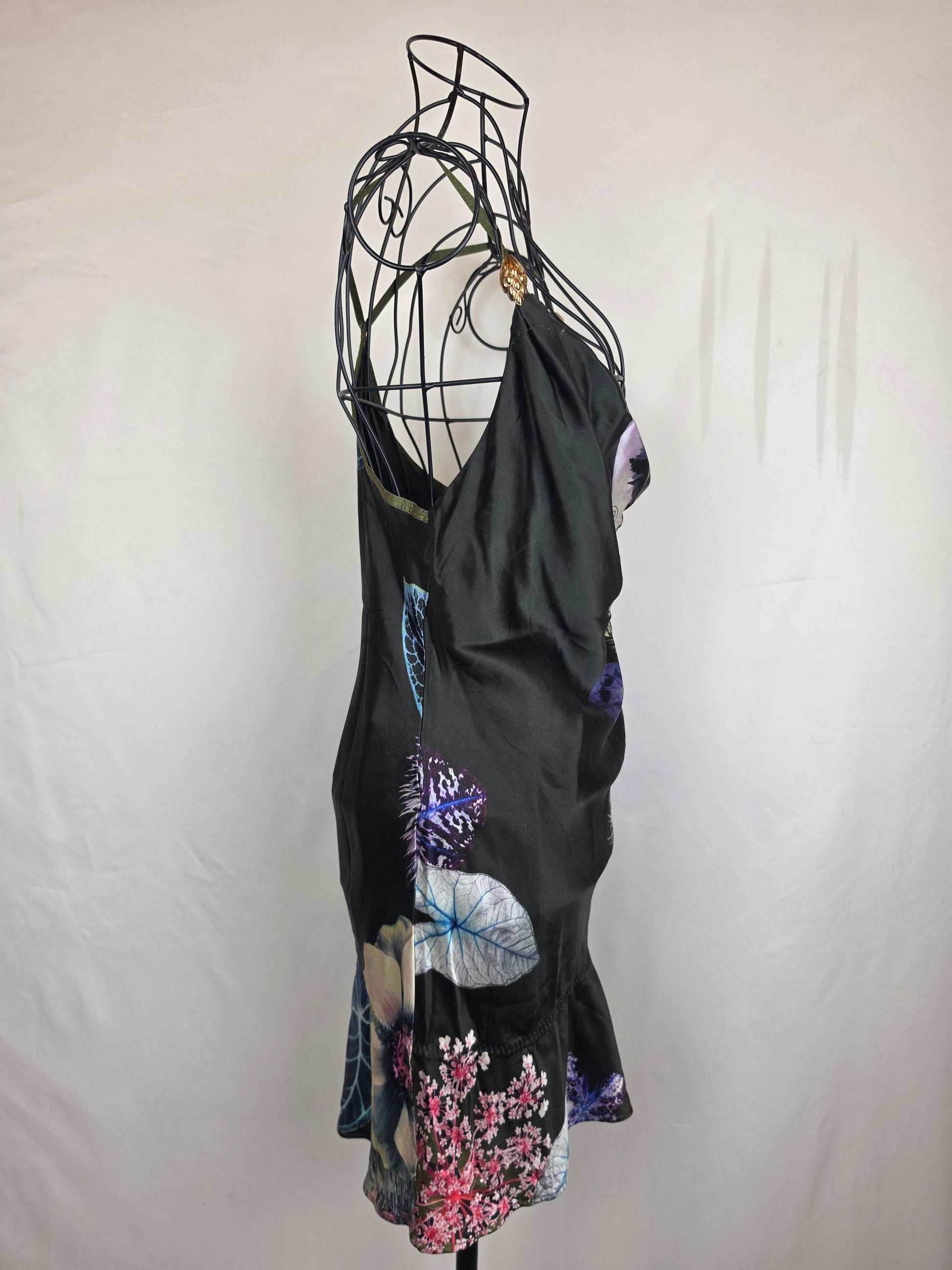 Roberto Cavalli Abito Mini Vintage in Pura Seta Stampa Botanica Verde - Pally Vintage Closet