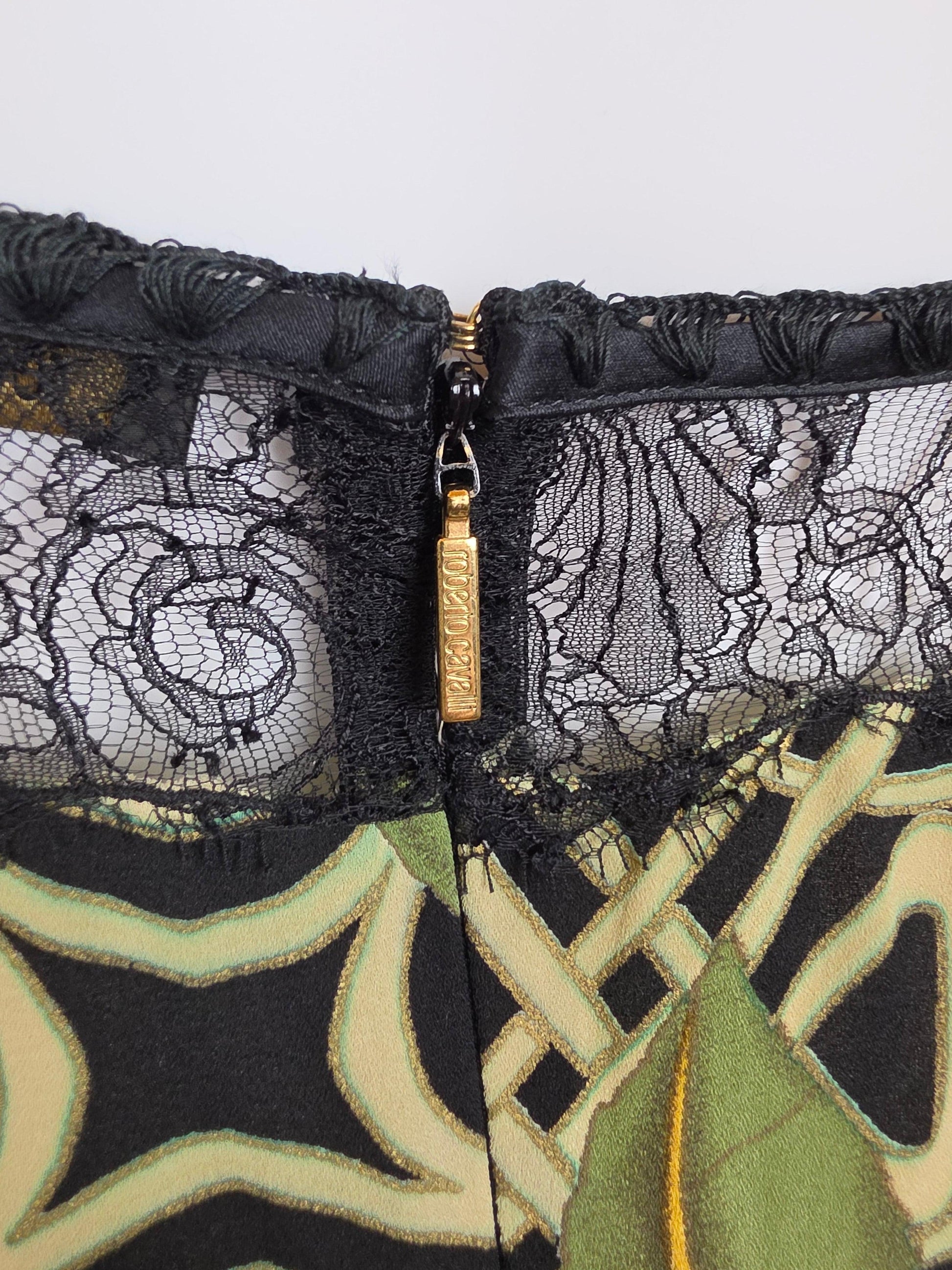 Roberto Cavalli Abito Slip Vintage 2006 in Seta con Stampa Floreale e Pizzo Nero - Pally Vintage Closet