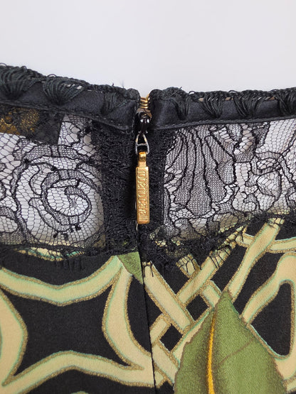 Roberto Cavalli Abito Slip Vintage 2006 in Seta con Stampa Floreale e Pizzo Nero - Pally Vintage Closet