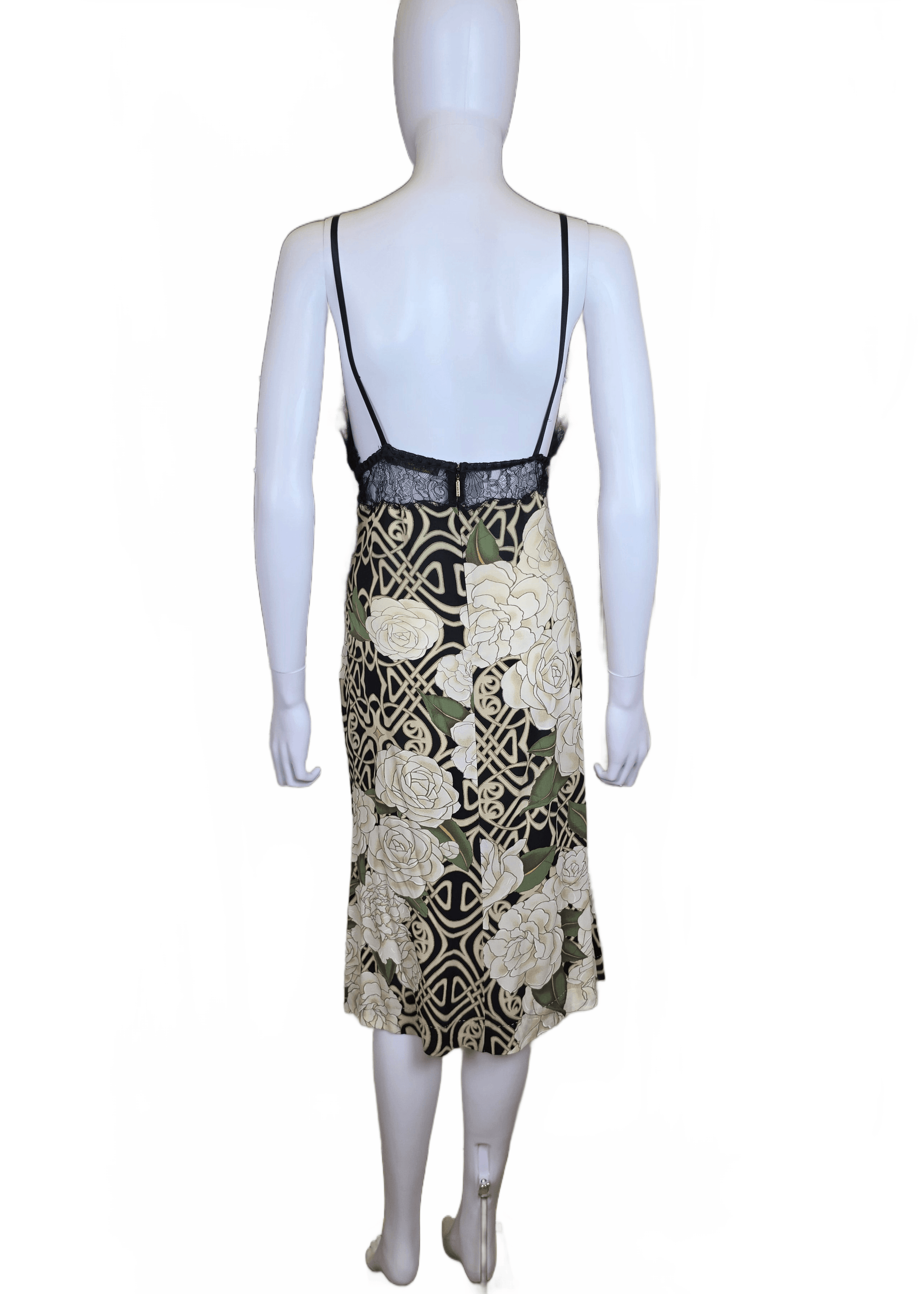 Roberto Cavalli Abito Slip Vintage 2006 in Seta con Stampa Floreale e Pizzo Nero - Pally Vintage Closet