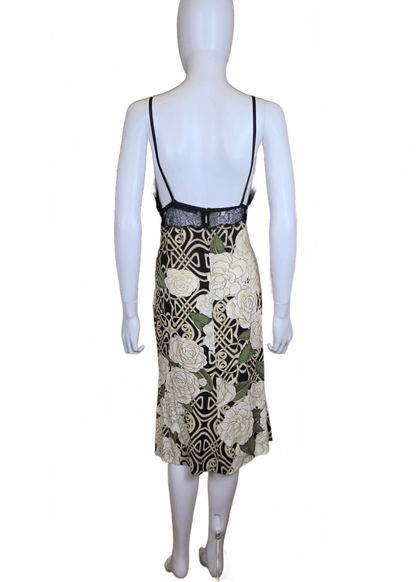 Roberto Cavalli Abito Slip Vintage 2006 in Seta con Stampa Floreale e Pizzo Nero - Pally Vintage Closet