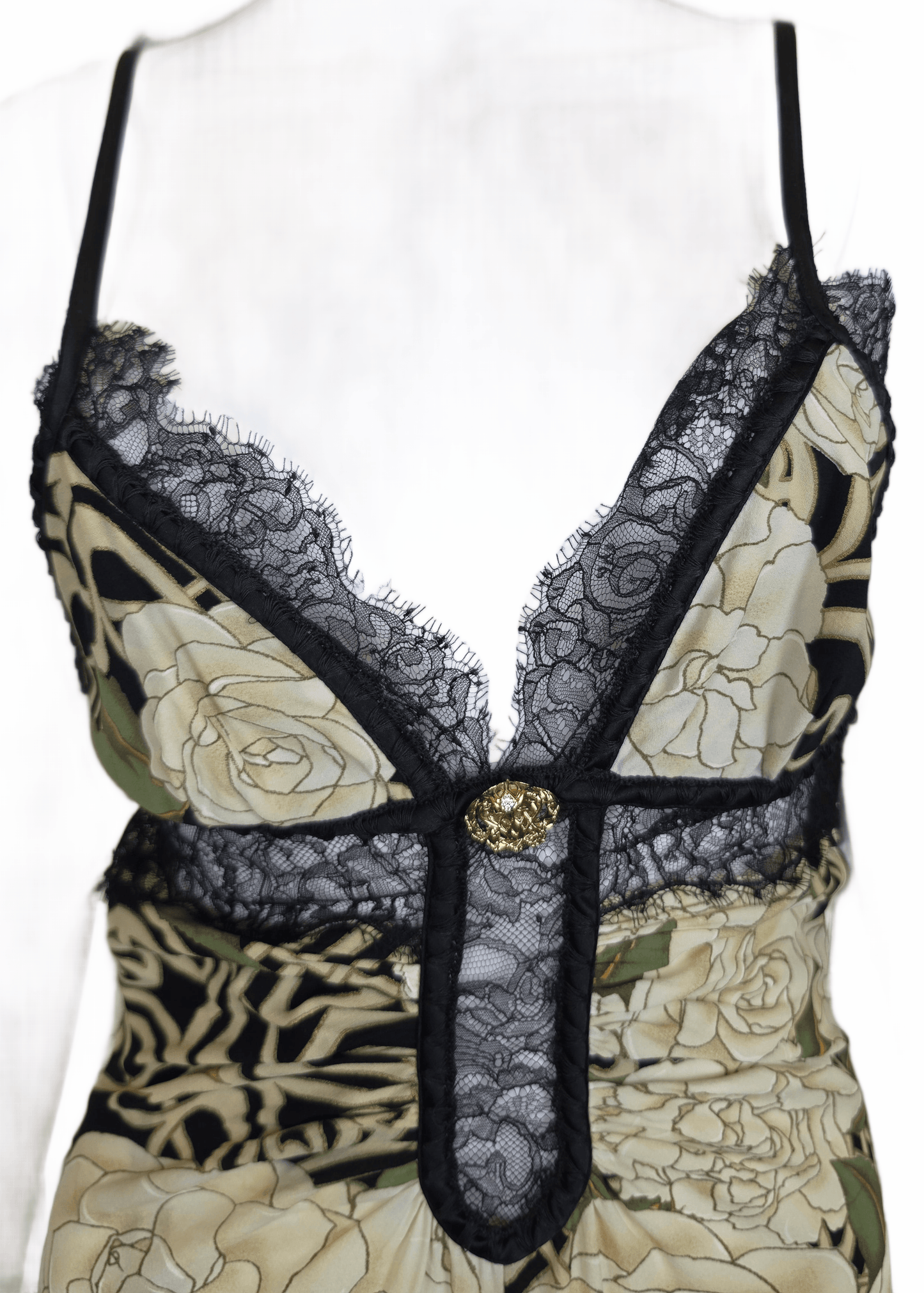 Roberto Cavalli Abito Slip Vintage 2006 in Seta con Stampa Floreale e Pizzo Nero - Pally Vintage Closet