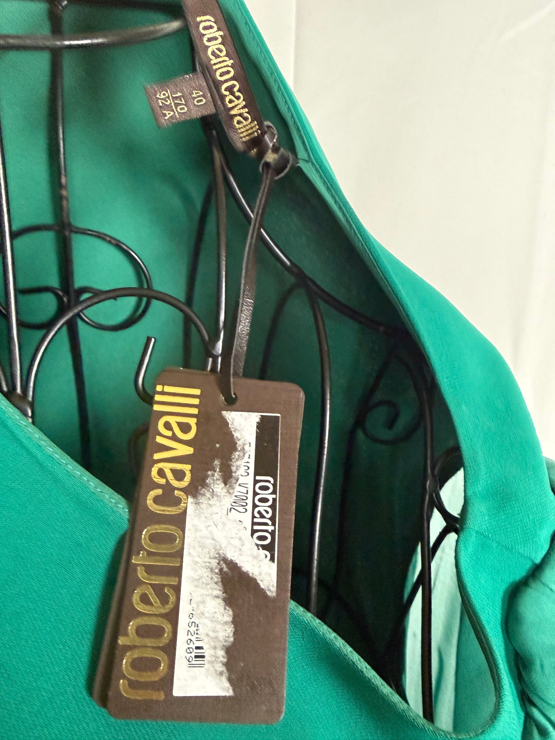 Roberto Cavalli Abito Trapezio Verde Smeraldo con Maniche in Chiffon - Pally Vintage Closet