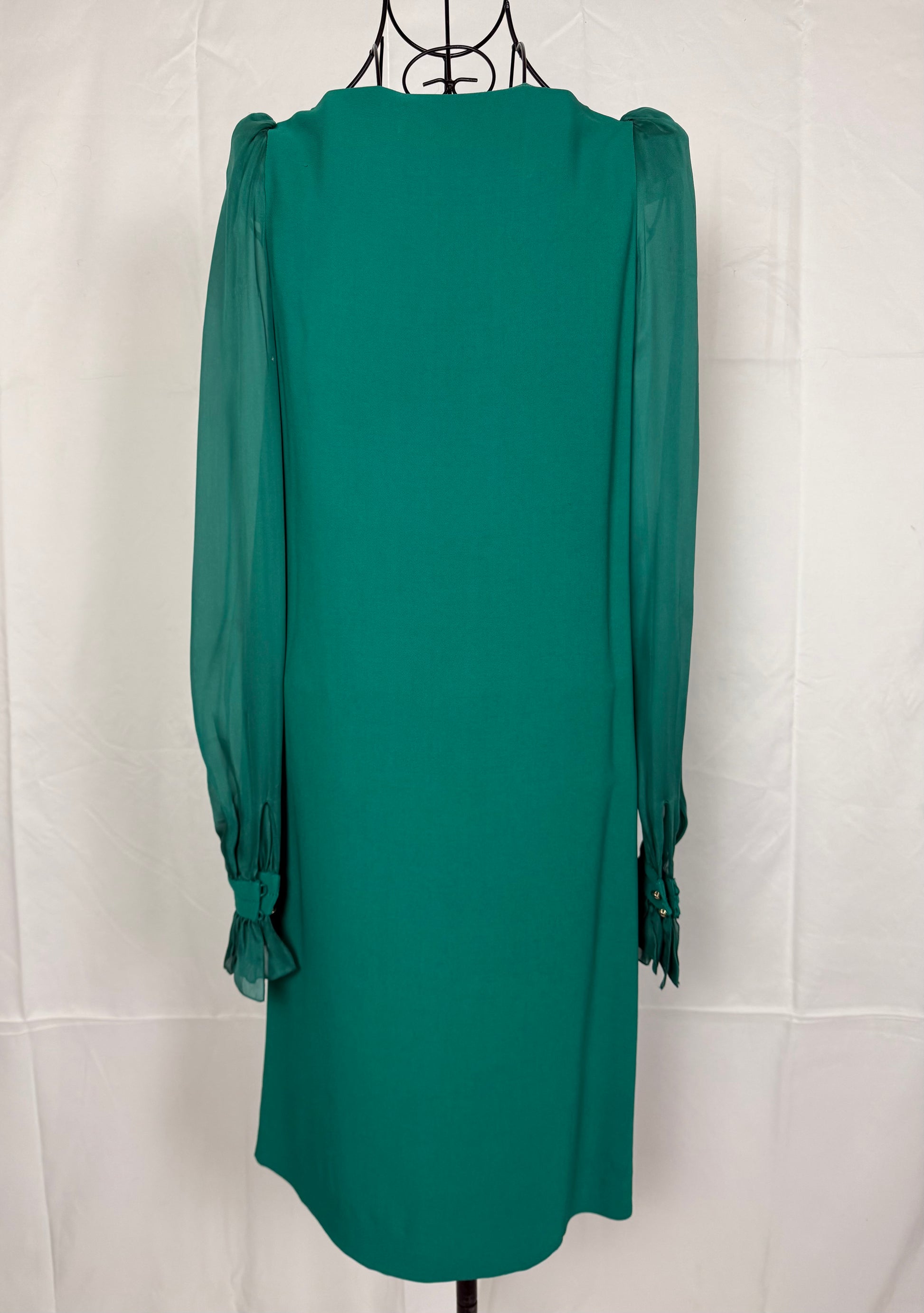 Roberto Cavalli Abito Trapezio Verde Smeraldo con Maniche in Chiffon - Pally Vintage Closet