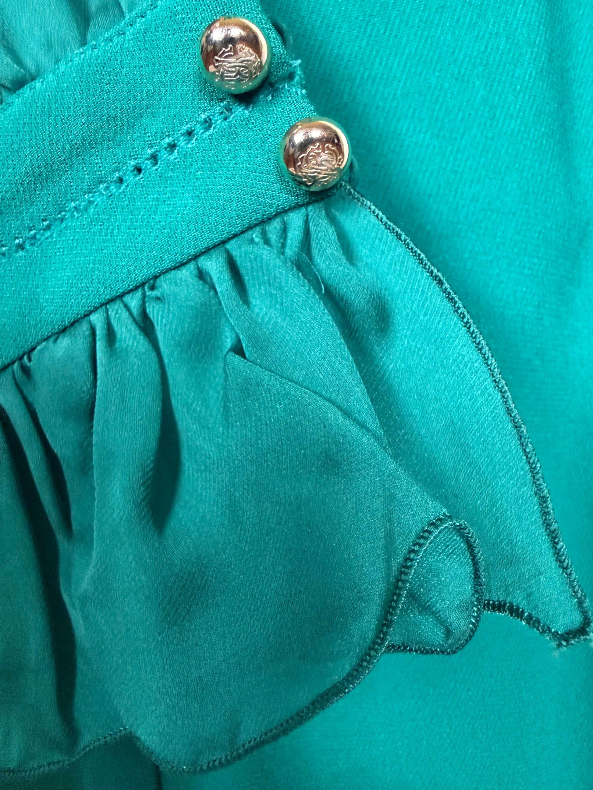 Roberto Cavalli Abito Trapezio Verde Smeraldo con Maniche in Chiffon - Pally Vintage Closet