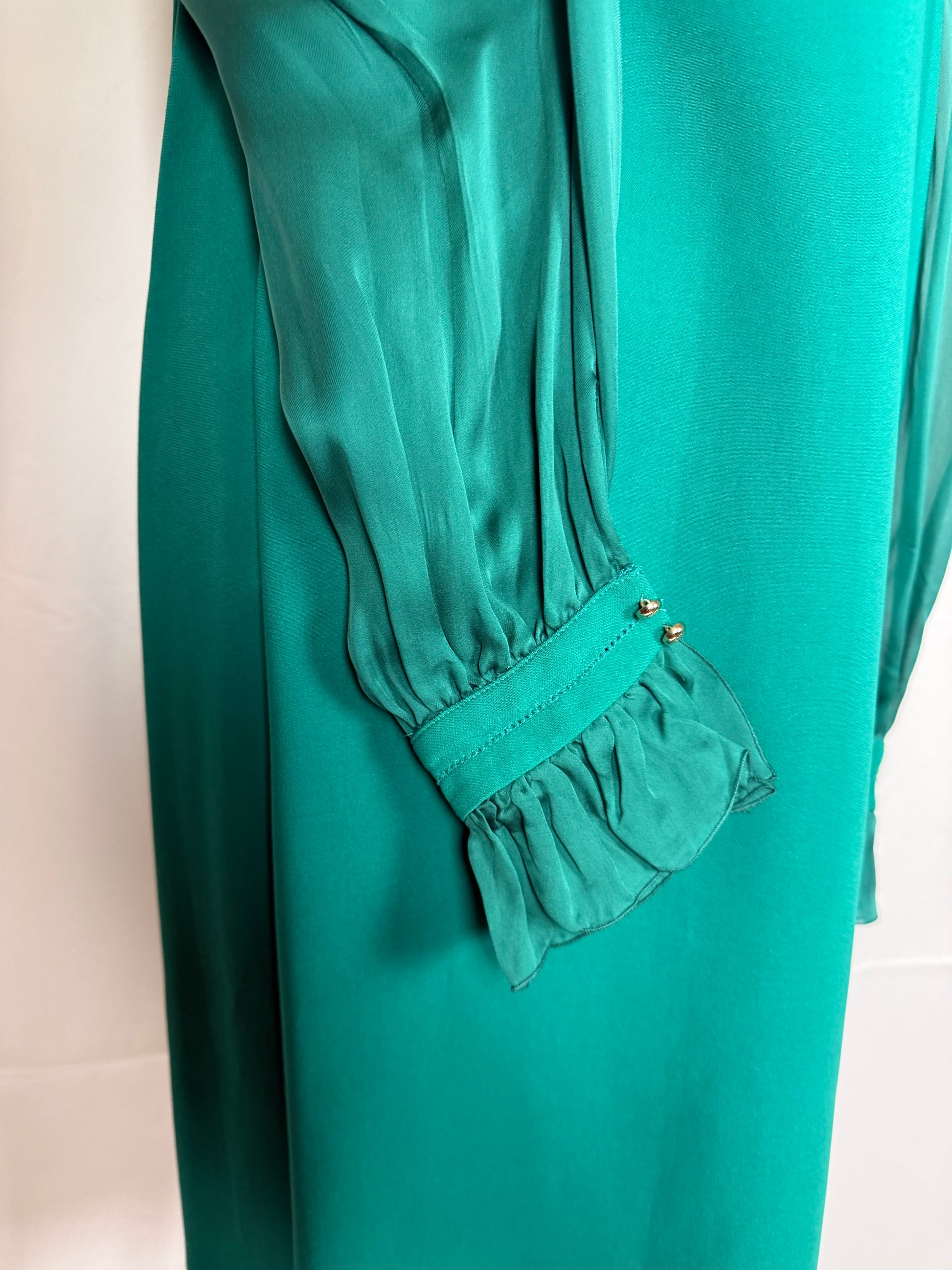 Roberto Cavalli Abito Trapezio Verde Smeraldo con Maniche in Chiffon - Pally Vintage Closet