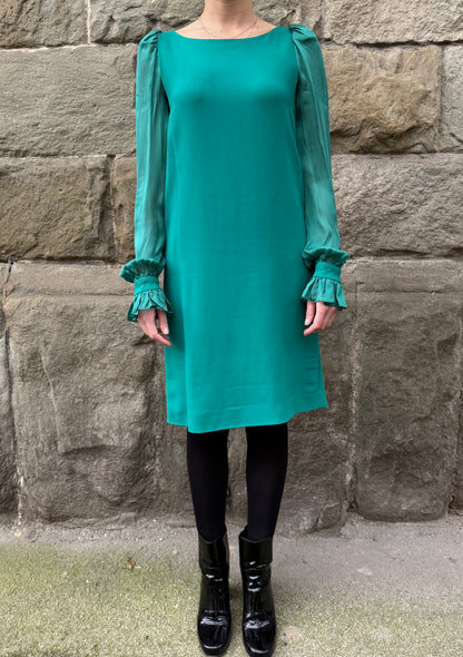 Roberto Cavalli Abito Trapezio Verde Smeraldo con Maniche in Chiffon - Pally Vintage Closet