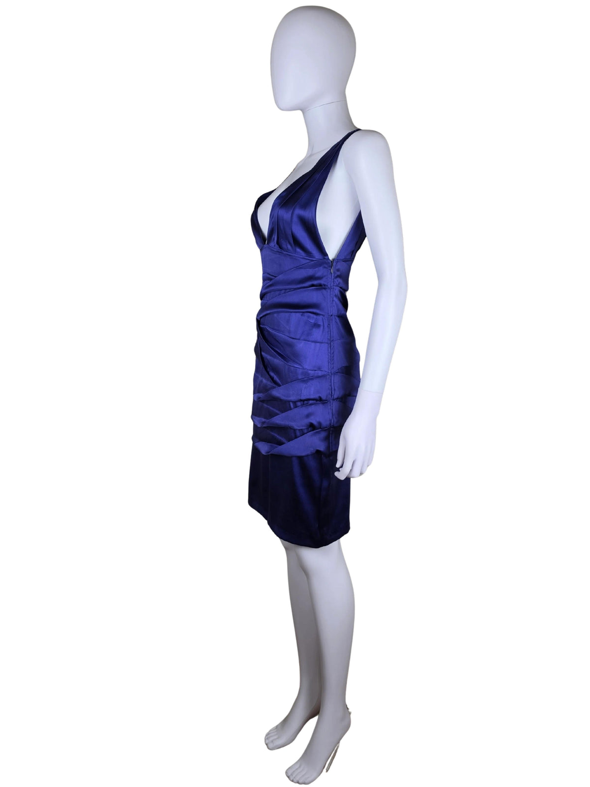 Roberto Cavalli Abito Vintage Drappeggiato in Seta Viola Scuro - Pally Vintage Closet
