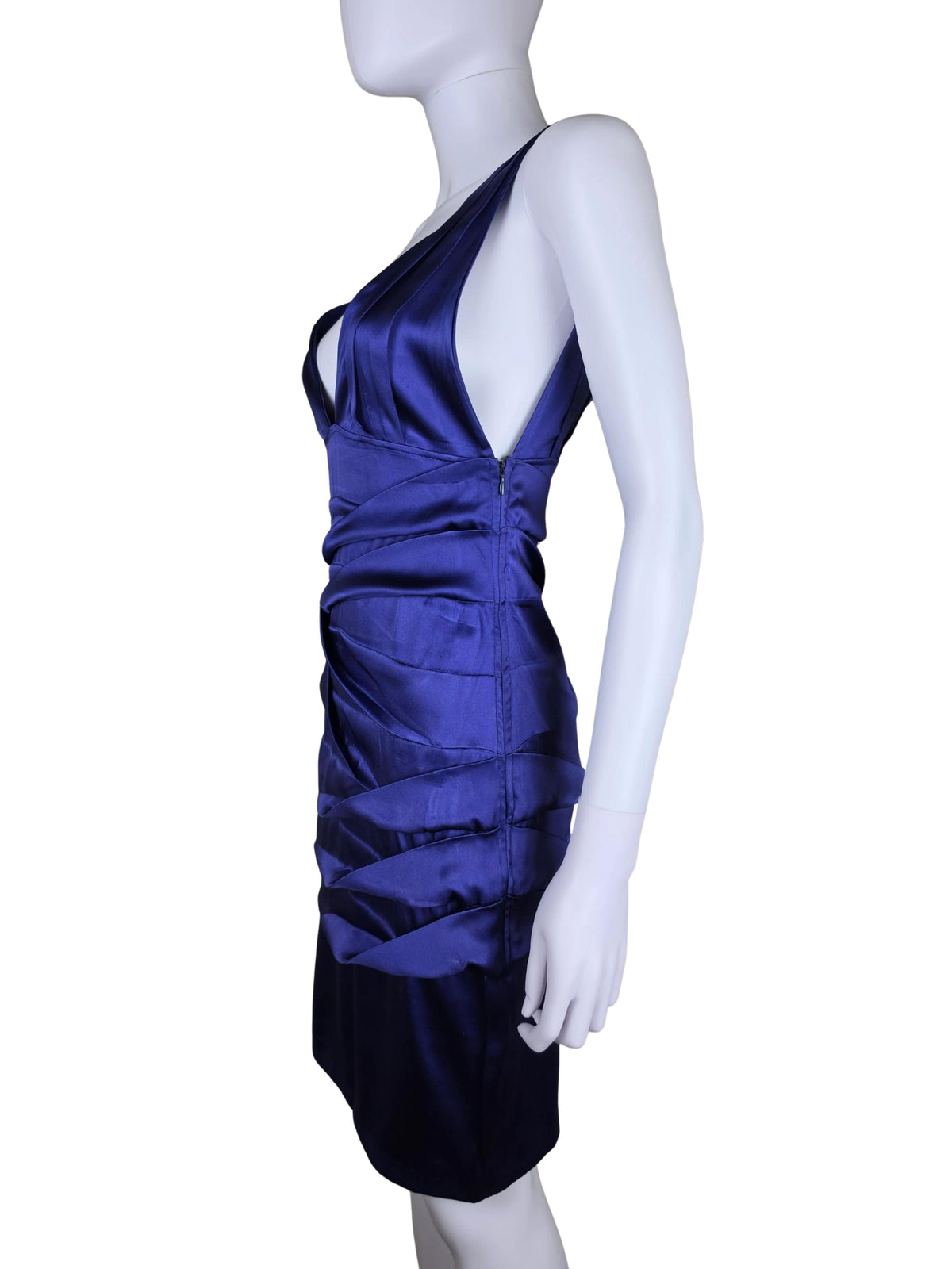 Roberto Cavalli Abito Vintage Drappeggiato in Seta Viola Scuro - Pally Vintage Closet