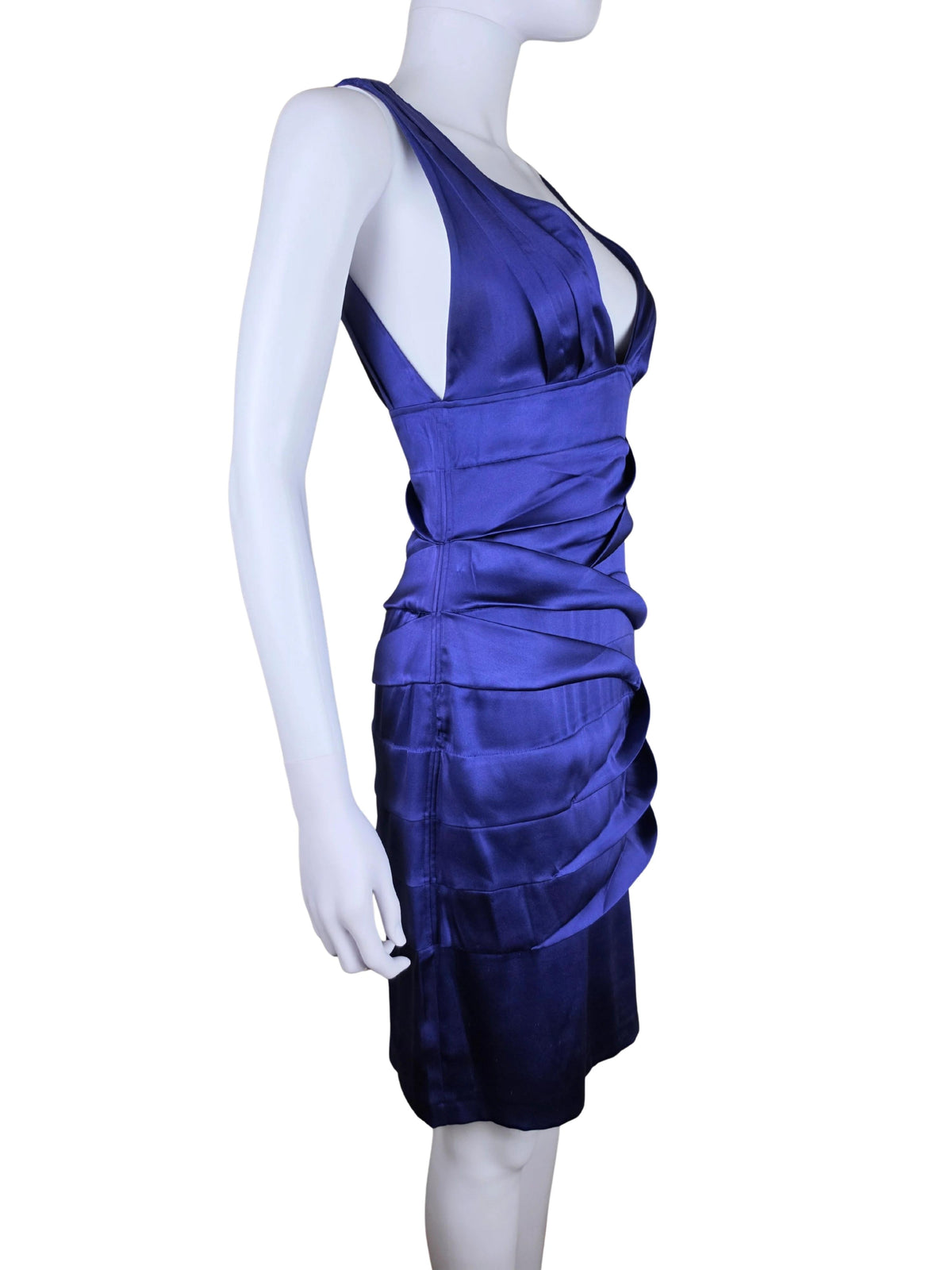 Roberto Cavalli Abito Vintage Drappeggiato in Seta Viola Scuro - Pally Vintage Closet