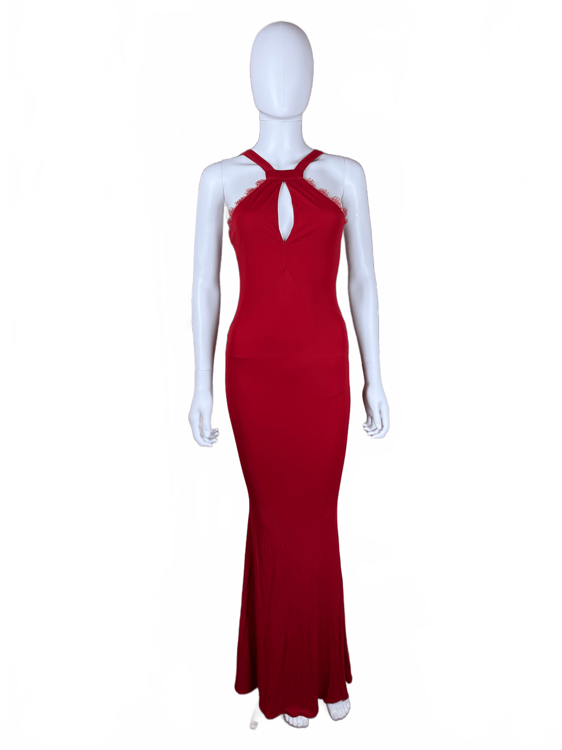 Roberto Cavalli Abito da Sera con Dettagli in Pizzo Rosso Rubino - Pally Vintage Closet