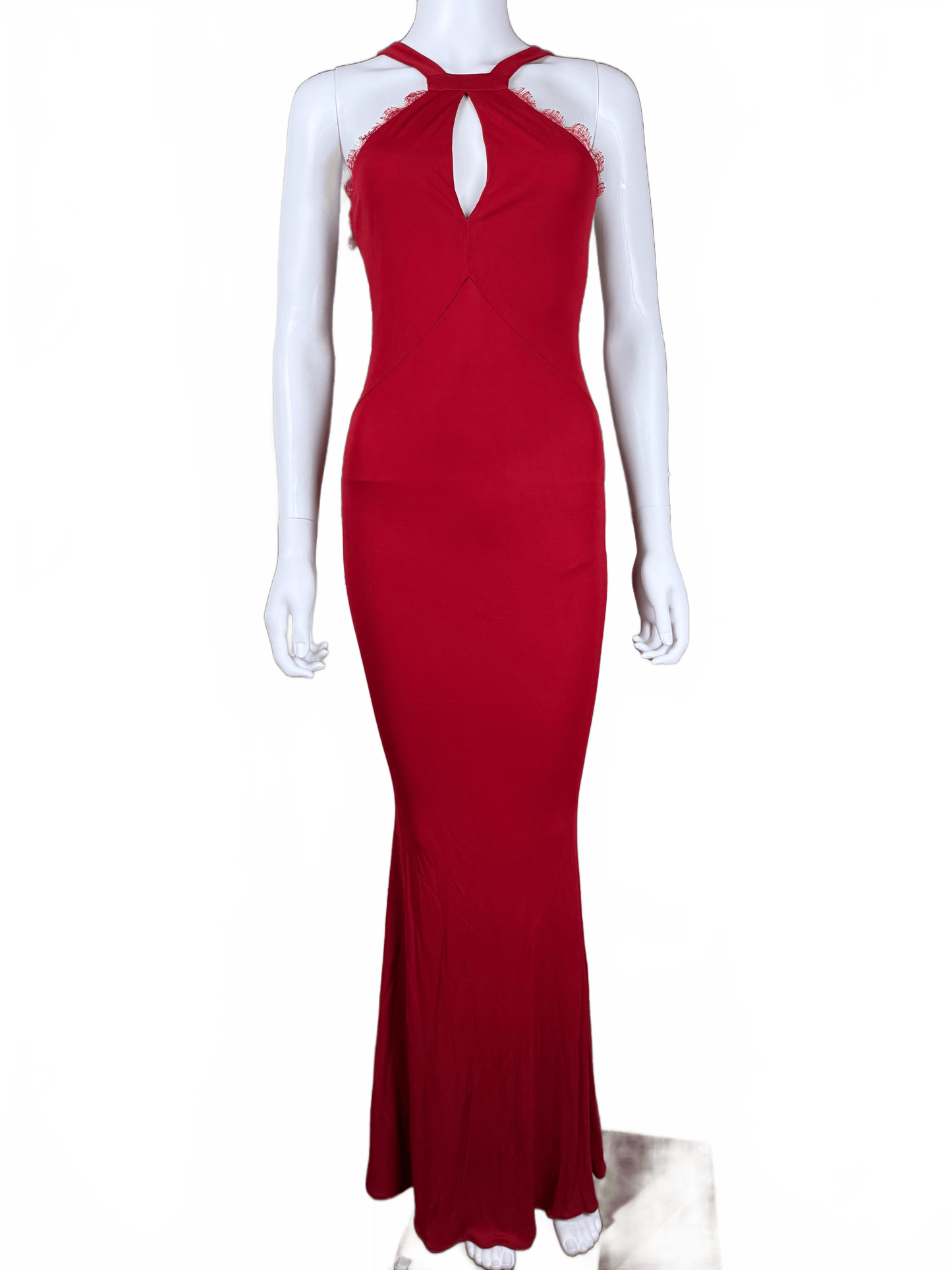 Roberto Cavalli Abito da Sera con Dettagli in Pizzo Rosso Rubino - Pally Vintage Closet