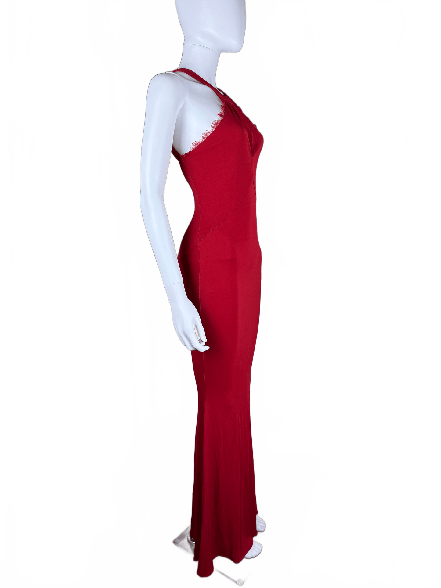 Roberto Cavalli Abito da Sera con Dettagli in Pizzo Rosso Rubino - Pally Vintage Closet