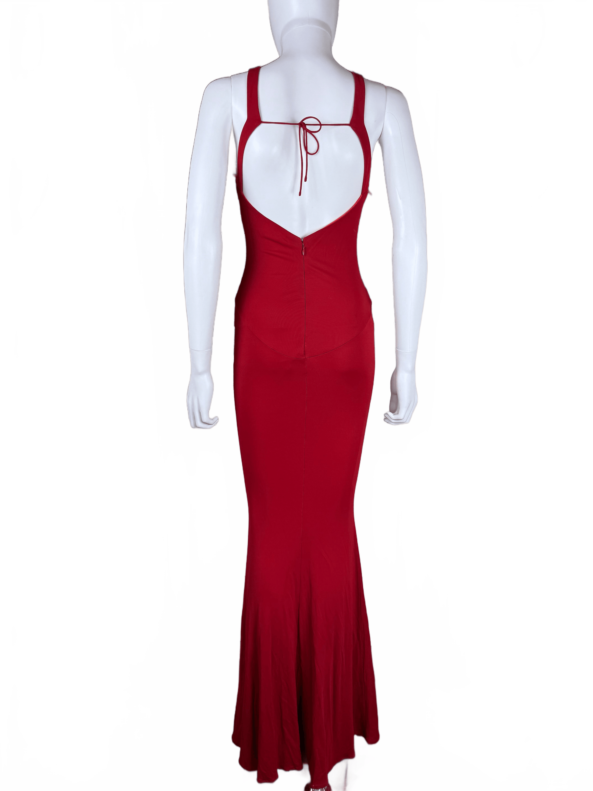 Roberto Cavalli Abito da Sera con Dettagli in Pizzo Rosso Rubino - Pally Vintage Closet