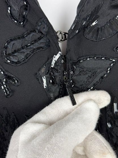 Roberto Cavalli Abito da sera Vintage con Ricami, Paillettes e Profonda Scollatura Nero - Pally Vintage Closet