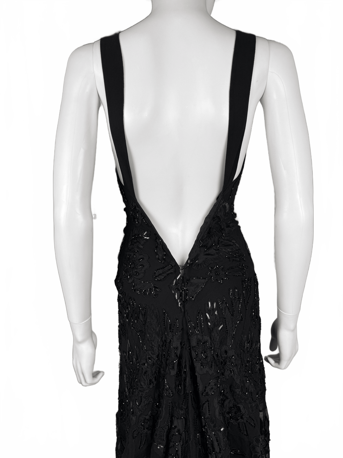 Roberto Cavalli Abito da sera Vintage con Ricami, Paillettes e Profonda Scollatura Nero - Pally Vintage Closet