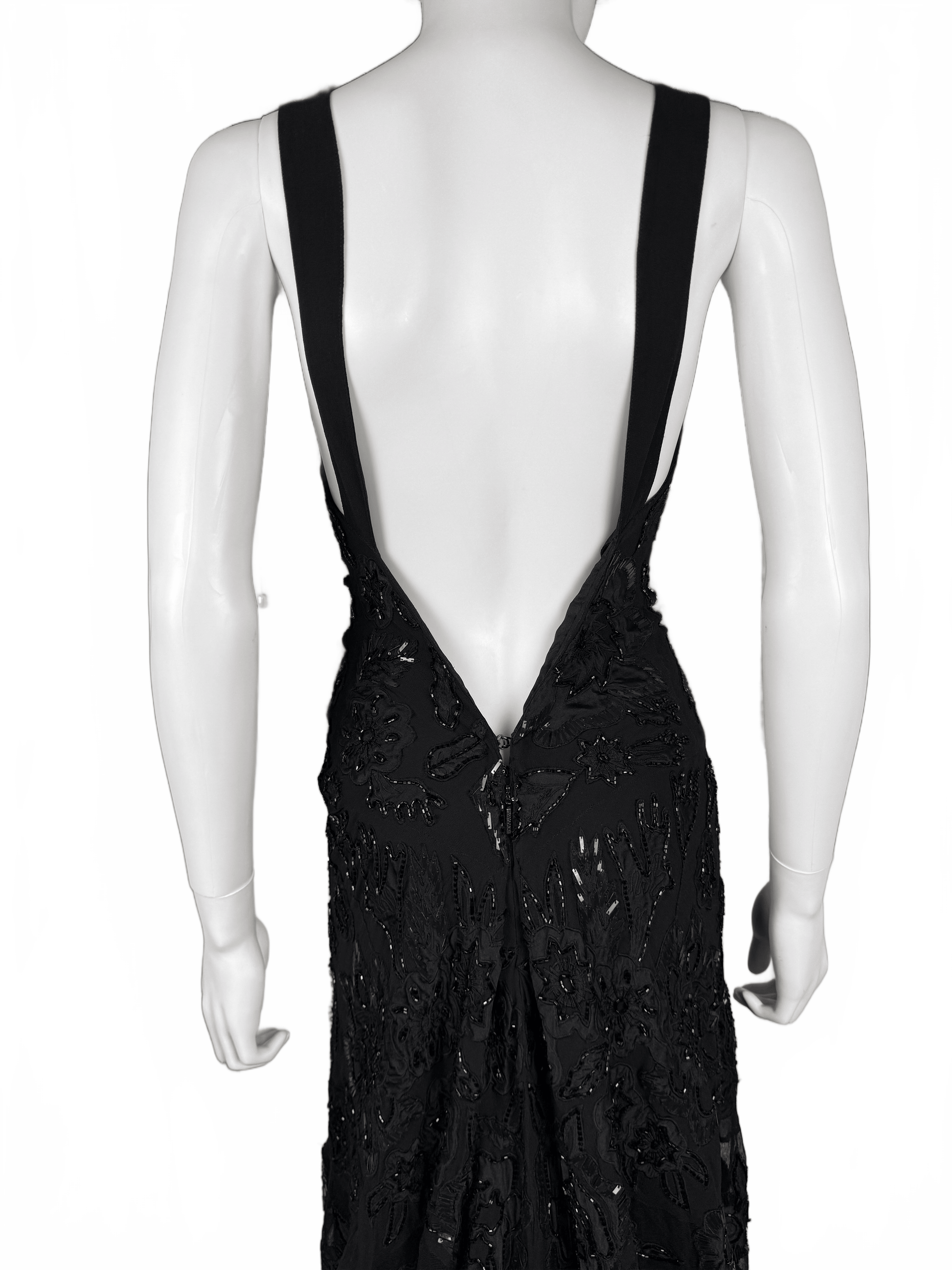 Roberto Cavalli Abito da sera Vintage con Ricami, Paillettes e Profonda Scollatura Nero - Pally Vintage Closet
