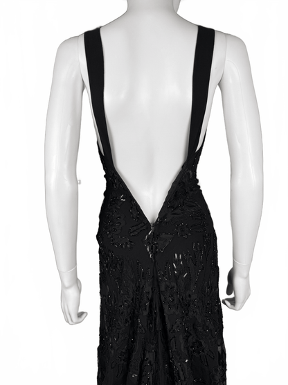 Roberto Cavalli Abito da sera Vintage con Ricami, Paillettes e Profonda Scollatura Nero - Pally Vintage Closet