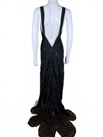 Roberto Cavalli Abito da sera Vintage con Ricami, Paillettes e Profonda Scollatura Nero - Pally Vintage Closet