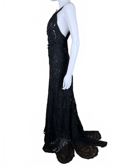 Roberto Cavalli Abito da sera Vintage con Ricami, Paillettes e Profonda Scollatura Nero - Pally Vintage Closet