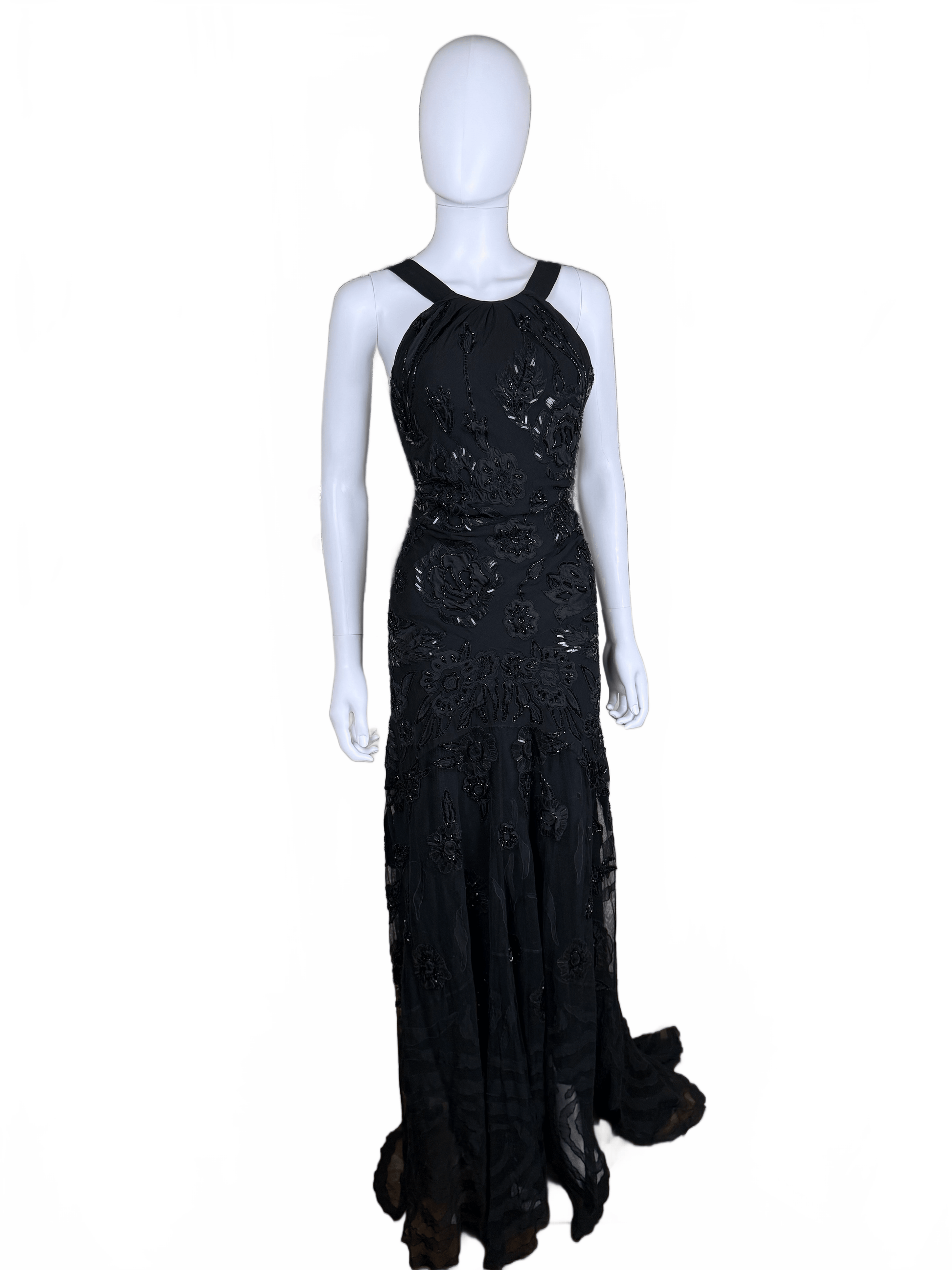 Roberto Cavalli Abito da sera Vintage con Ricami, Paillettes e Profonda Scollatura Nero - Pally Vintage Closet