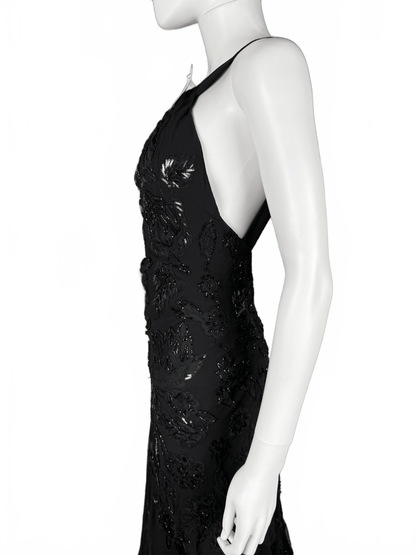 Roberto Cavalli Abito da sera Vintage con Ricami, Paillettes e Profonda Scollatura Nero - Pally Vintage Closet
