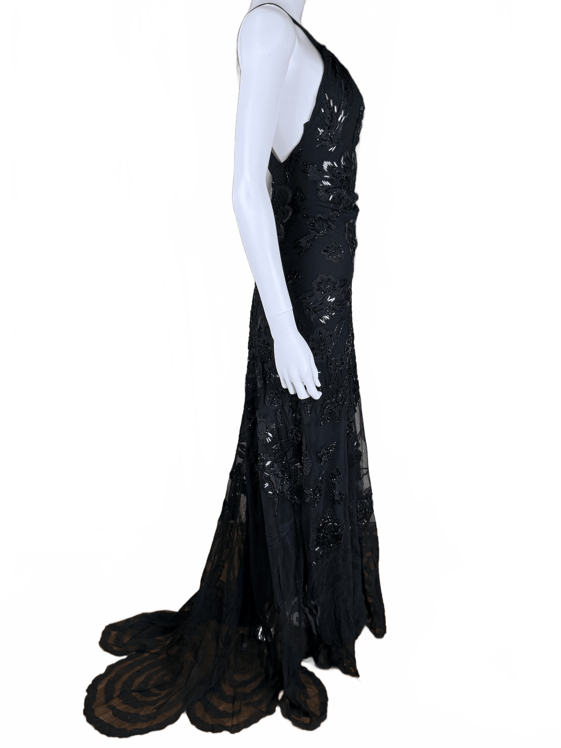 Roberto Cavalli Abito da sera Vintage con Ricami, Paillettes e Profonda Scollatura Nero - Pally Vintage Closet