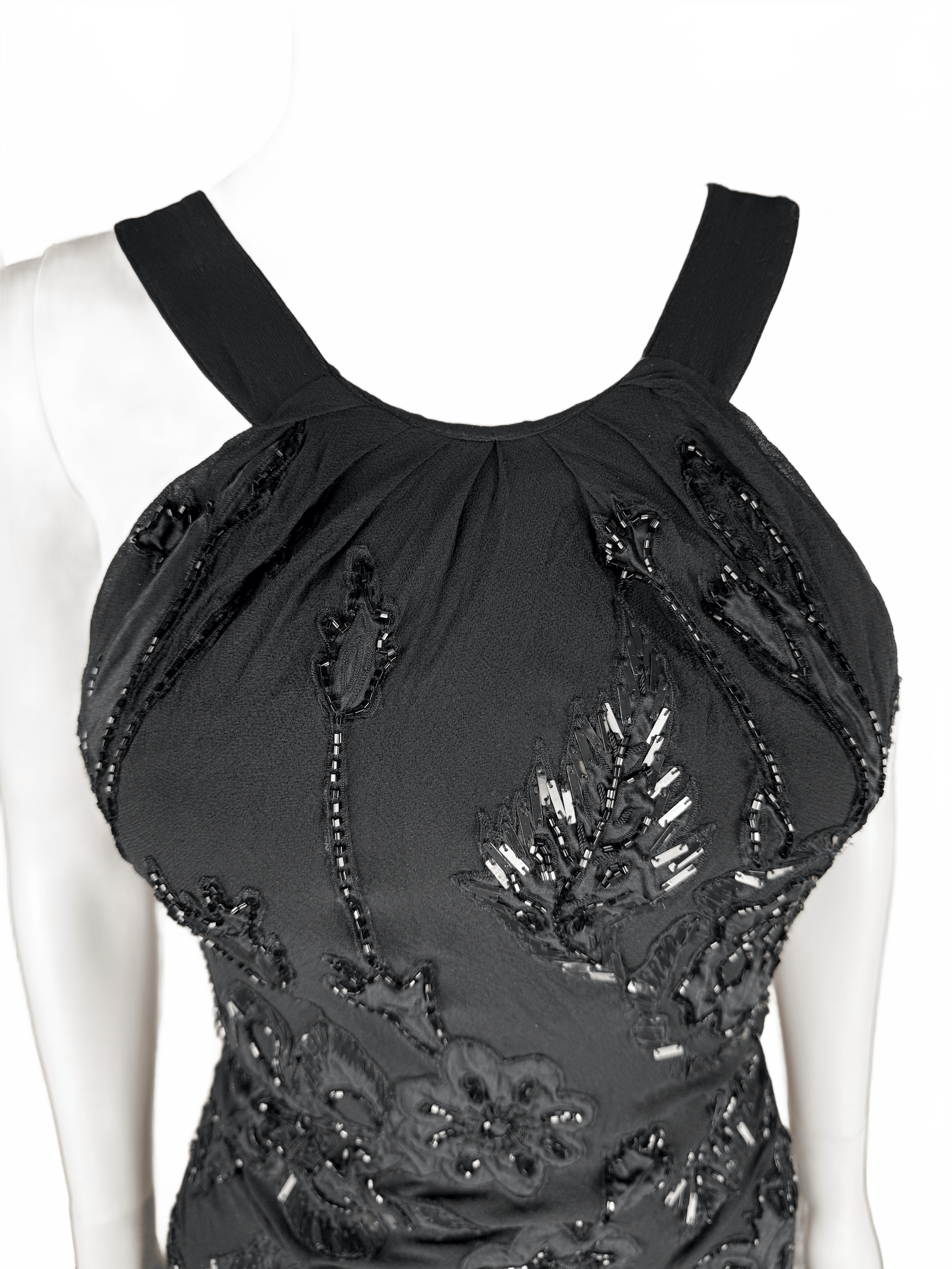 Roberto Cavalli Abito da sera Vintage con Ricami, Paillettes e Profonda Scollatura Nero - Pally Vintage Closet