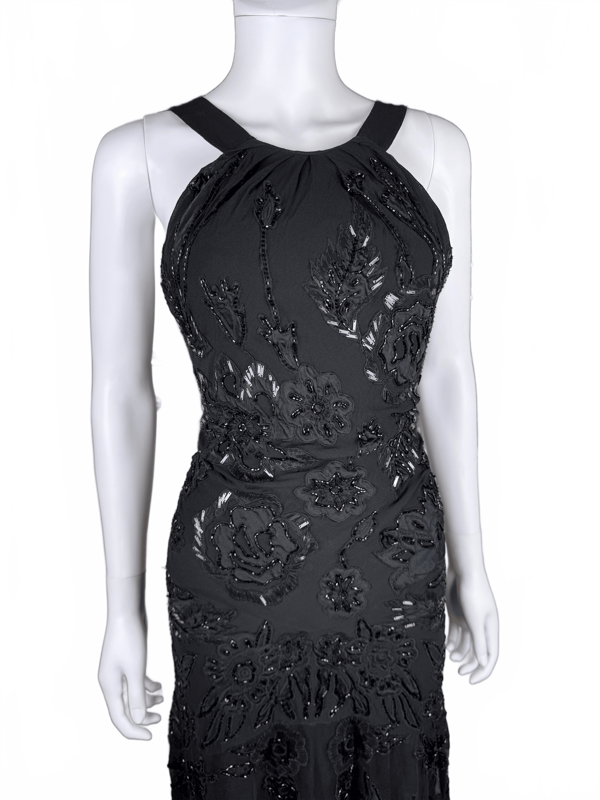 Roberto Cavalli Abito da sera Vintage con Ricami, Paillettes e Profonda Scollatura Nero - Pally Vintage Closet