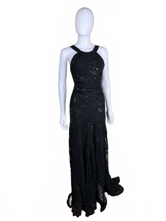 Roberto Cavalli Abito da sera Vintage con Ricami, Paillettes e Profonda Scollatura Nero - Pally Vintage Closet