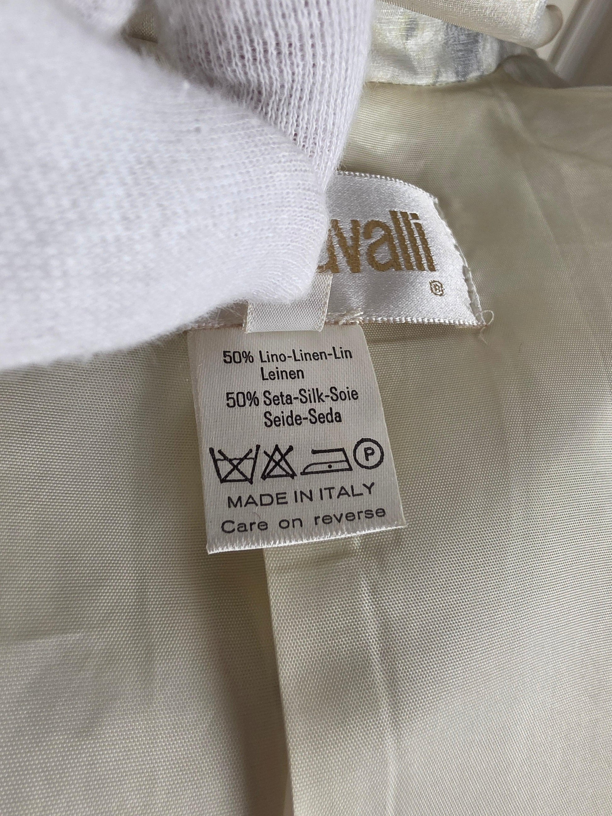 Roberto Cavalli Blazer Vintage in Lino e Seta Stampa Python Grigio e Avorio - Pally Vintage Closet