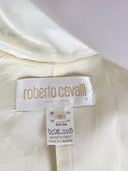 Roberto Cavalli Blazer Vintage in Lino e Seta Stampa Python Grigio e Avorio - Pally Vintage Closet
