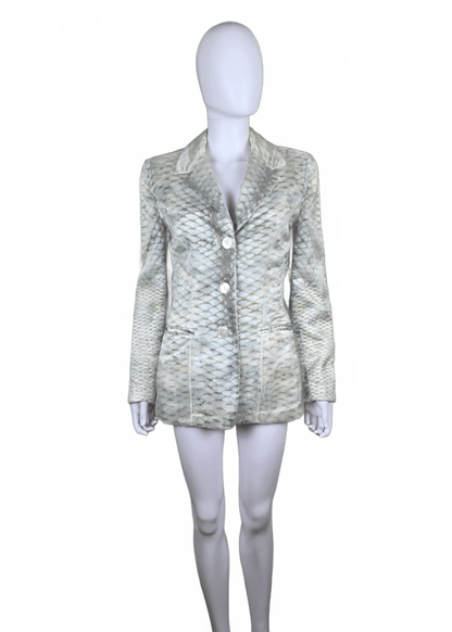Roberto Cavalli Blazer Vintage in Lino e Seta Stampa Python Grigio e Avorio - Pally Vintage Closet