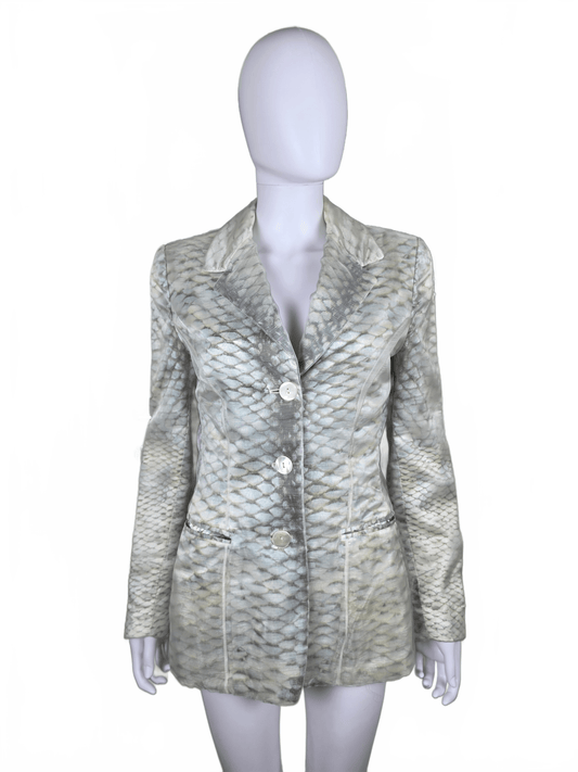 Roberto Cavalli Blazer Vintage in Lino e Seta Stampa Python Grigio e Avorio - Pally Vintage Closet