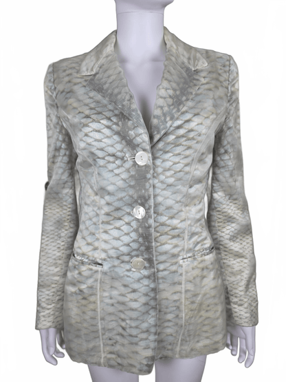 Roberto Cavalli Blazer Vintage in Lino e Seta Stampa Python Grigio e Avorio - Pally Vintage Closet