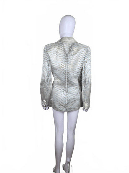 Roberto Cavalli Blazer Vintage in Lino e Seta Stampa Python Grigio e Avorio - Pally Vintage Closet