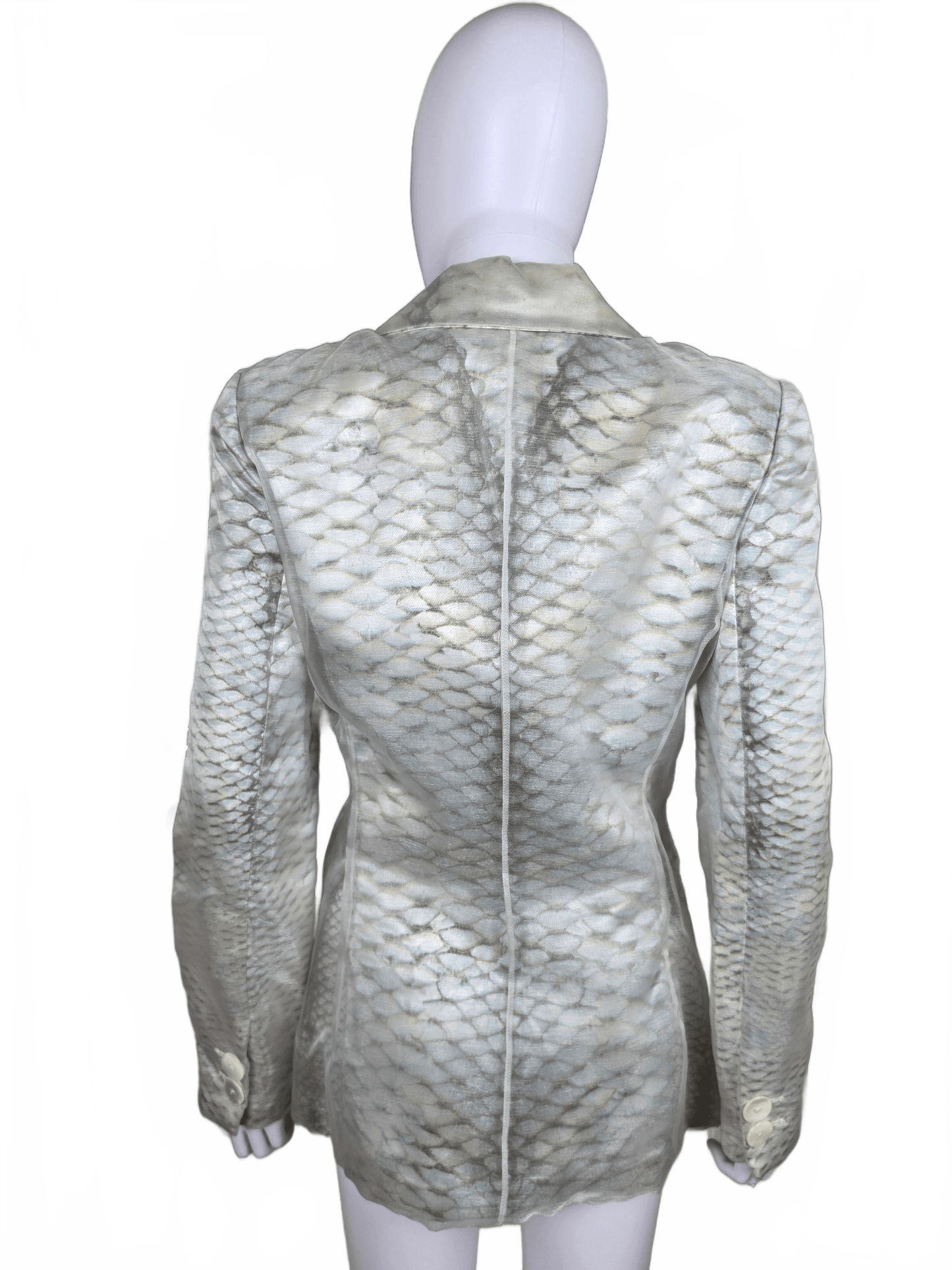 Roberto Cavalli Blazer Vintage in Lino e Seta Stampa Python Grigio e Avorio - Pally Vintage Closet