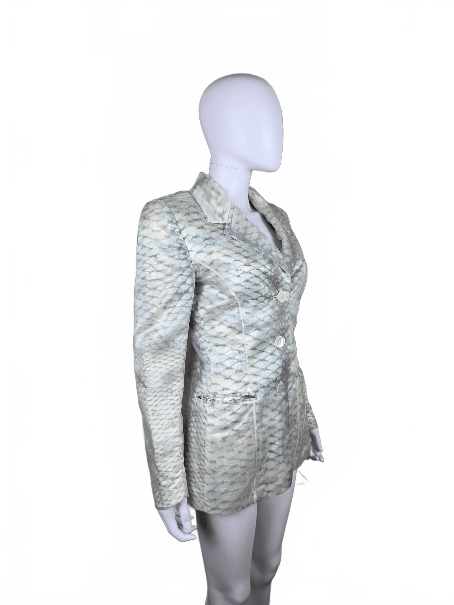 Roberto Cavalli Blazer Vintage in Lino e Seta Stampa Python Grigio e Avorio - Pally Vintage Closet