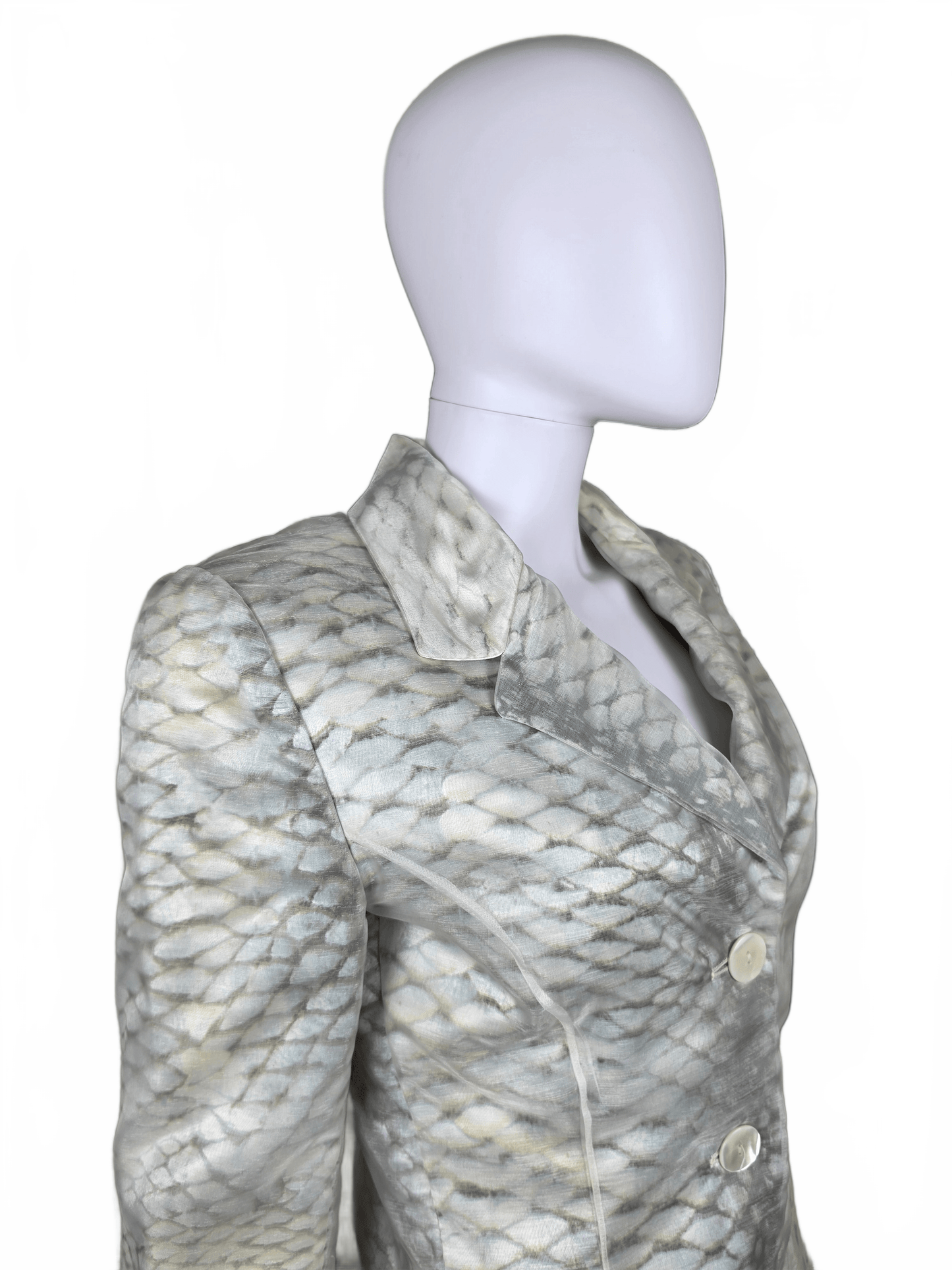 Roberto Cavalli Blazer Vintage in Lino e Seta Stampa Python Grigio e Avorio - Pally Vintage Closet
